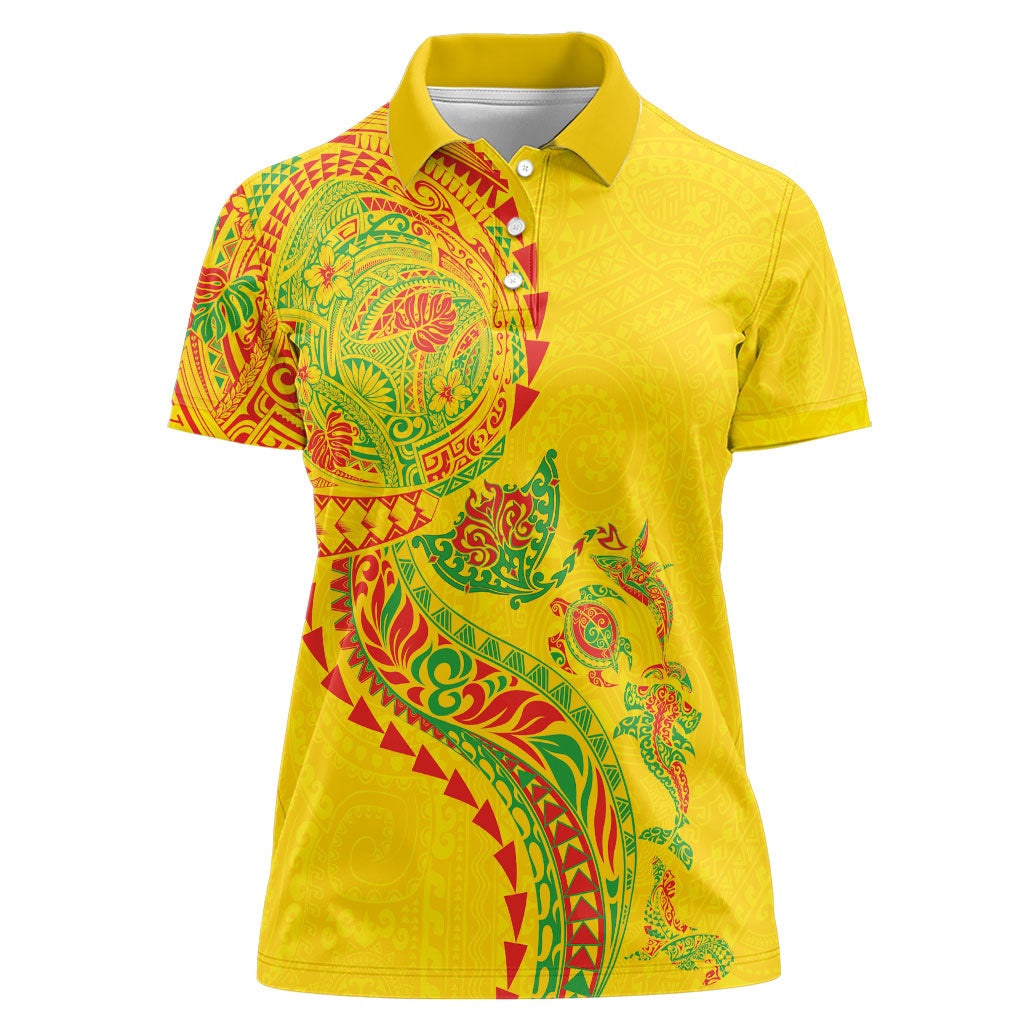 Hawaiian Kakau Tribal Sea Animals Tattoos Women Polo Shirt Kanaka Maoli Flag Color Inspired