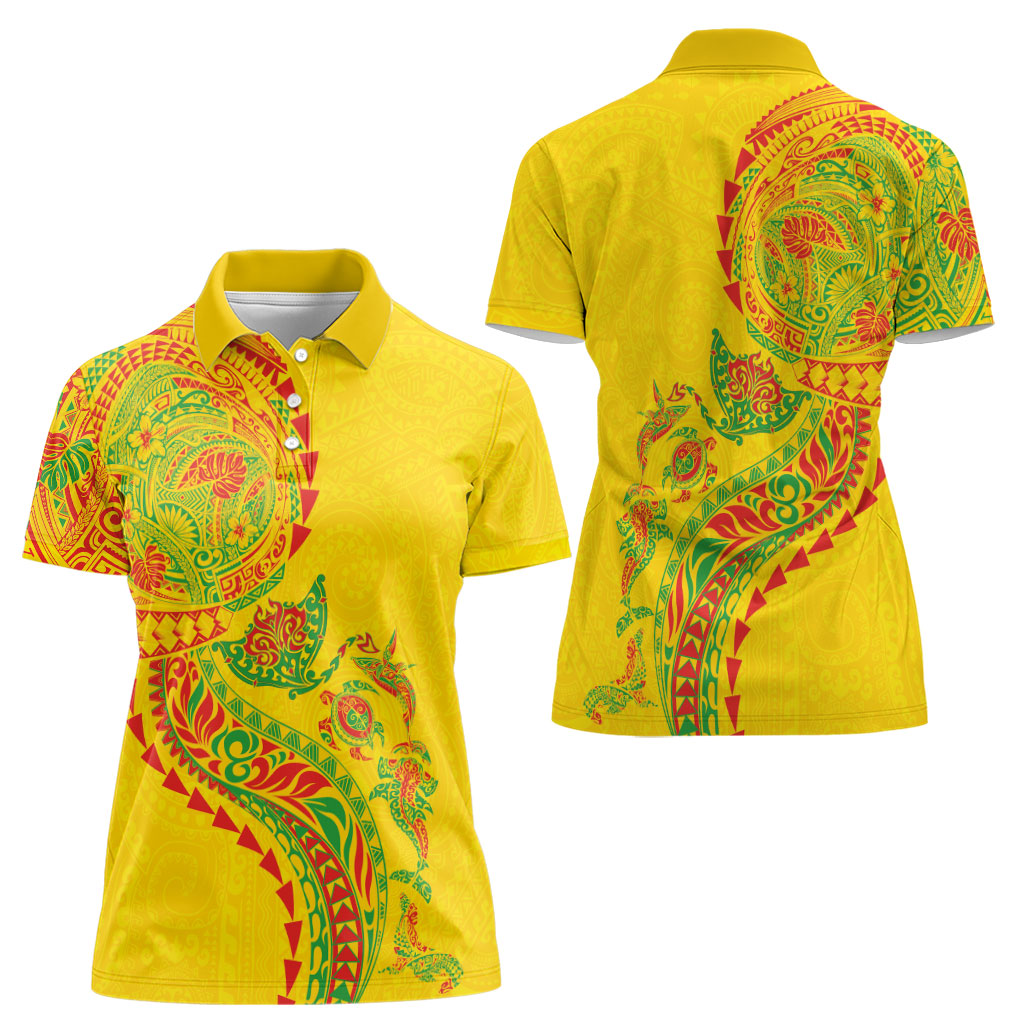 Hawaiian Kakau Tribal Sea Animals Tattoos Women Polo Shirt Kanaka Maoli Flag Color Inspired LT03 - Polynesian Pride