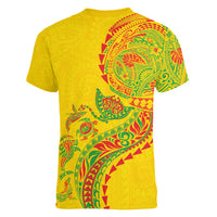 Hawaiian Kakau Tribal Sea Animals Tattoos Women V-Neck T-Shirt Kanaka Maoli Flag Color Inspired LT03 - Polynesian Pride