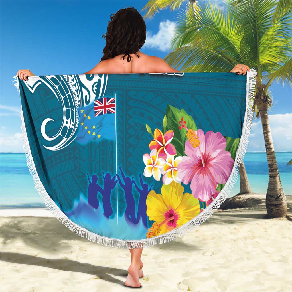 Personalised Tuvalu Independence Day Beach Blanket Tuvaluan Tribal Flag Style