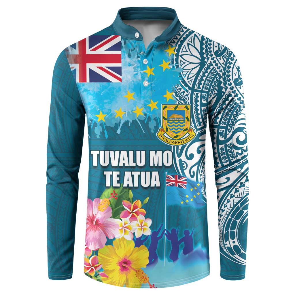 Personalised Tuvalu Independence Day Button Sweatshirt Tuvaluan Tribal Flag Style