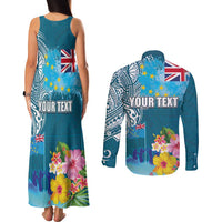 Personalised Tuvalu Independence Day Couples Matching Tank Maxi Dress and Long Sleeve Button Shirt Tuvaluan Tribal Flag Style LT03 - Polynesian Pride