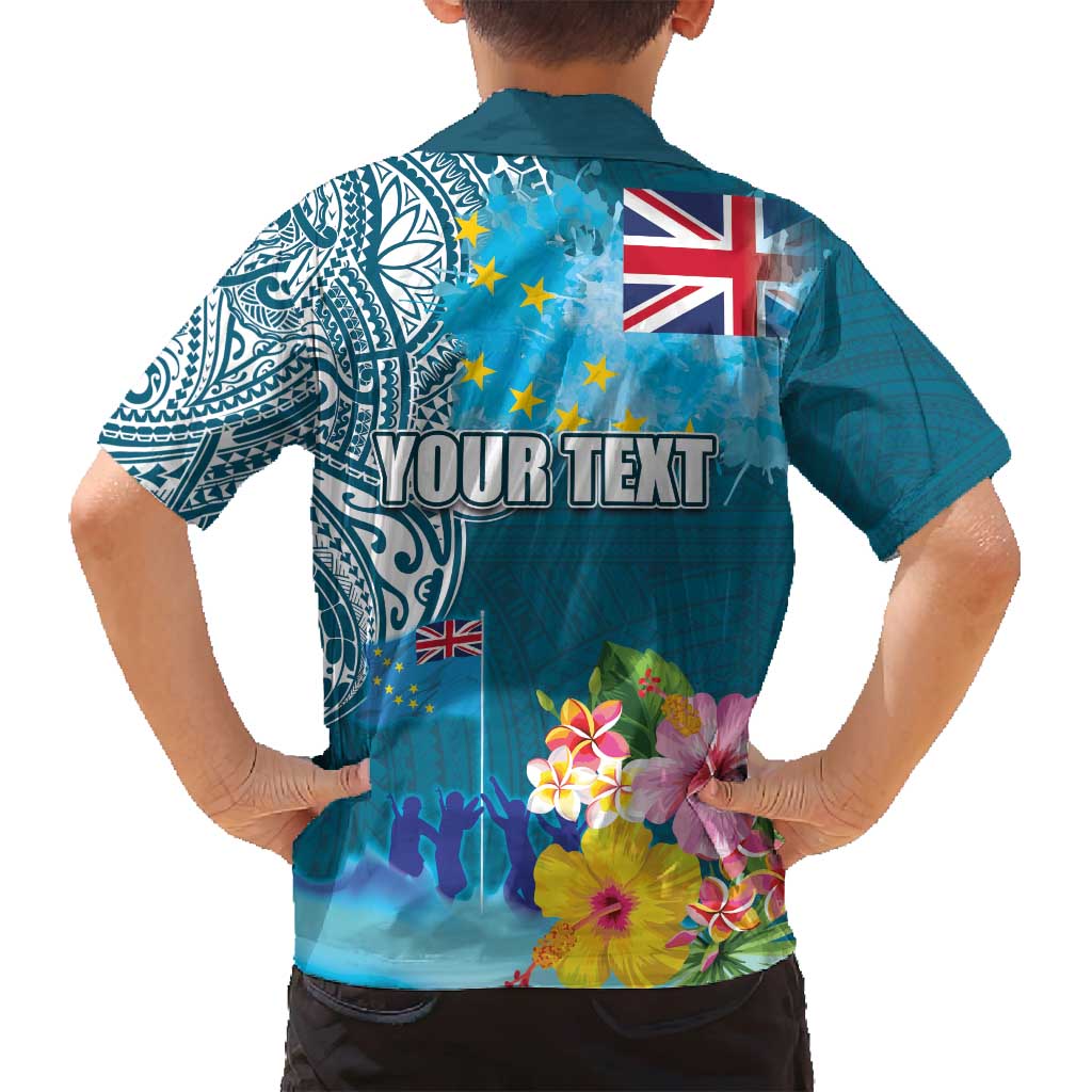 Personalised Tuvalu Independence Day Family Matching Long Sleeve Bodycon Dress and Hawaiian Shirt Tuvaluan Tribal Flag Style LT03 - Polynesian Pride