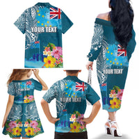 Personalised Tuvalu Independence Day Family Matching Off The Shoulder Long Sleeve Dress and Hawaiian Shirt Tuvaluan Tribal Flag Style LT03 - Polynesian Pride
