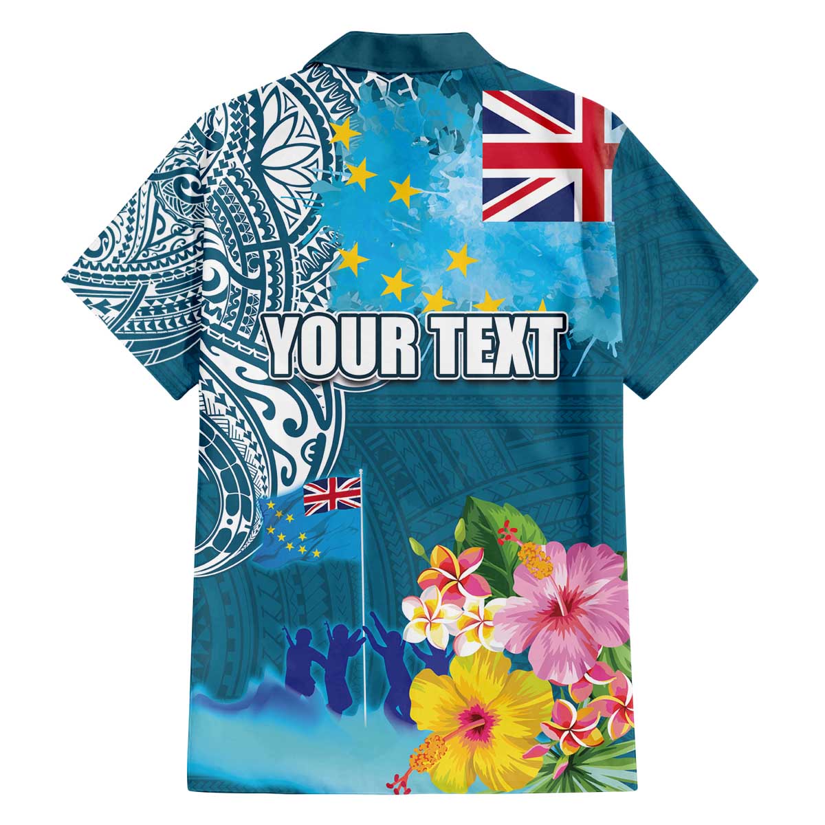 Personalised Tuvalu Independence Day Family Matching Off The Shoulder Long Sleeve Dress and Hawaiian Shirt Tuvaluan Tribal Flag Style LT03 - Polynesian Pride
