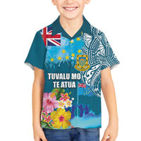Personalised Tuvalu Independence Day Family Matching Off The Shoulder Long Sleeve Dress and Hawaiian Shirt Tuvaluan Tribal Flag Style LT03 Son's Shirt Turquoise - Polynesian Pride