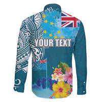 Personalised Tuvalu Independence Day Family Matching Short Sleeve Bodycon Dress and Hawaiian Shirt Tuvaluan Tribal Flag Style LT03 - Polynesian Pride