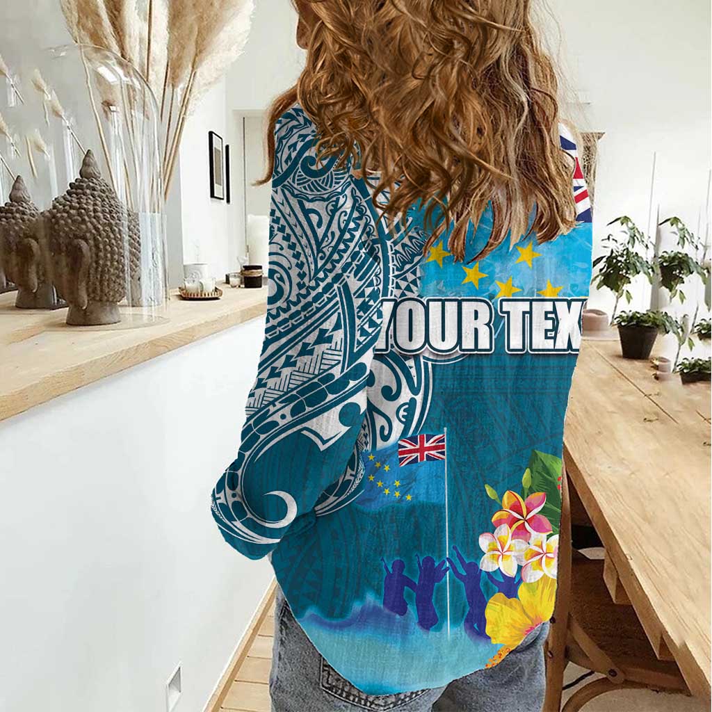 Personalised Tuvalu Independence Day Women Casual Shirt Tuvaluan Tribal Flag Style