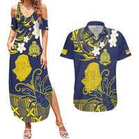Niue Independence Day Couples Matching Summer Maxi Dress and Hawaiian Shirt Hiapo Pattern Fiti Pua and Uga LT03 Yellow - Polynesian Pride