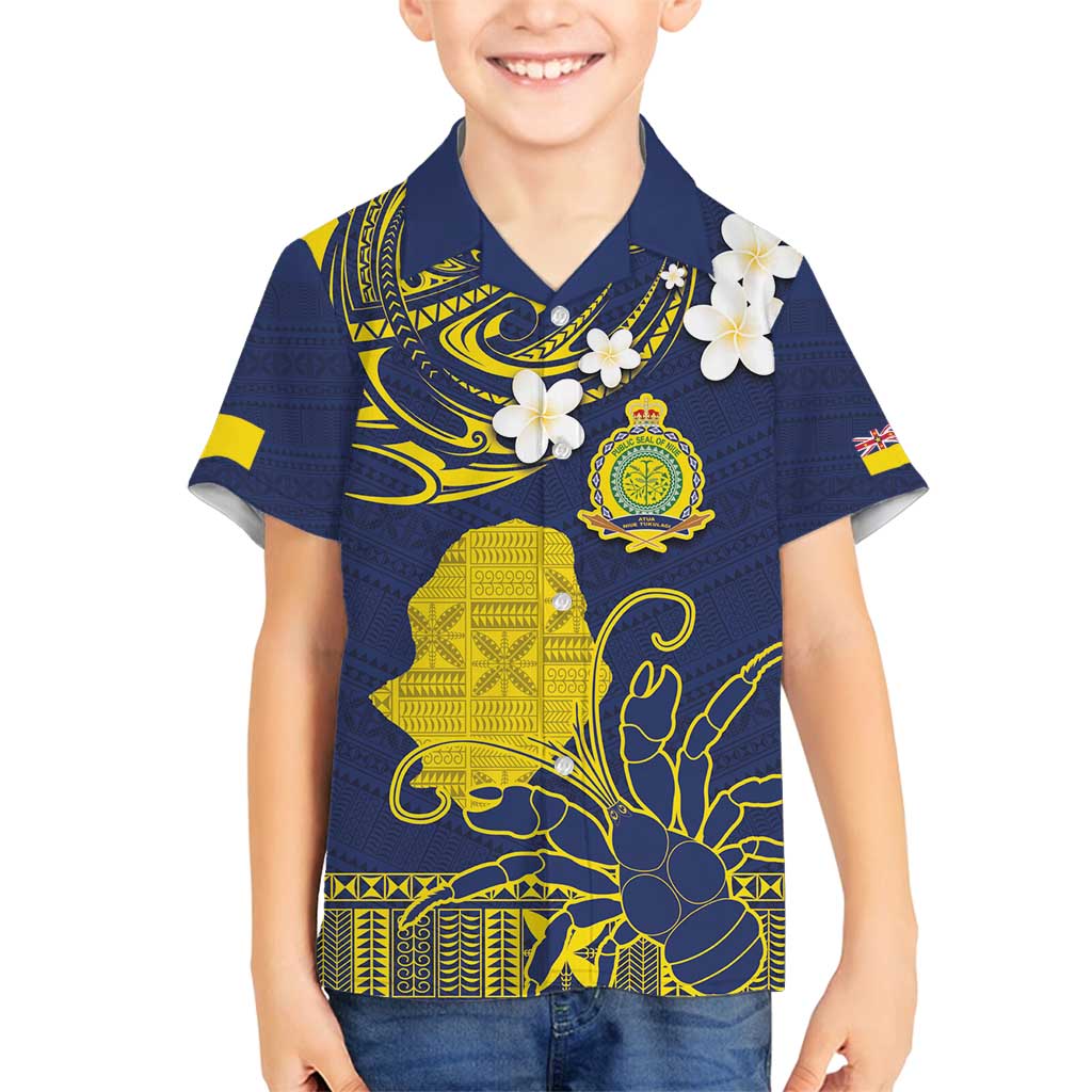 Niue Independence Day Family Matching Tank Maxi Dress and Hawaiian Shirt Hiapo Pattern Fiti Pua and Uga LT03 Son's Shirt Yellow - Polynesian Pride