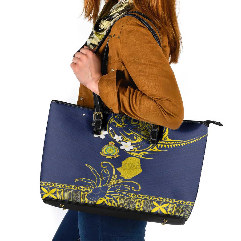 Niue Independence Day Leather Tote Bag Hiapo Pattern Fiti Pua and Uga LT03 Yellow - Polynesian Pride