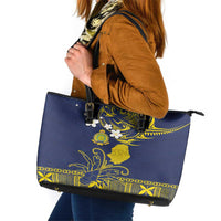 Niue Independence Day Leather Tote Bag Hiapo Pattern Fiti Pua and Uga LT03 Yellow - Polynesian Pride