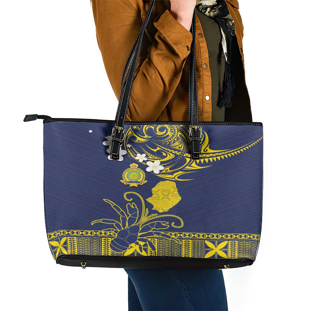 Niue Independence Day Leather Tote Bag Hiapo Pattern Fiti Pua and Uga LT03 - Polynesian Pride