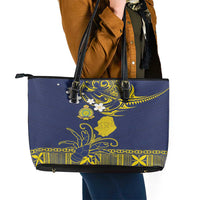 Niue Independence Day Leather Tote Bag Hiapo Pattern Fiti Pua and Uga LT03 - Polynesian Pride