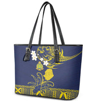 Niue Independence Day Leather Tote Bag Hiapo Pattern Fiti Pua and Uga LT03 - Polynesian Pride