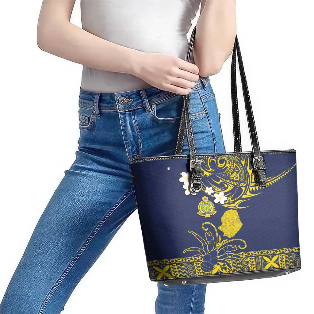 Niue Independence Day Leather Tote Bag Hiapo Pattern Fiti Pua and Uga LT03 - Polynesian Pride