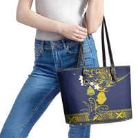 Niue Independence Day Leather Tote Bag Hiapo Pattern Fiti Pua and Uga LT03 - Polynesian Pride