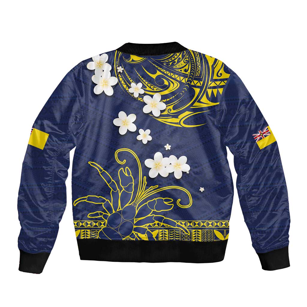 Niue Independence Day Sleeve Zip Bomber Jacket Hiapo Pattern Fiti Pua and Uga