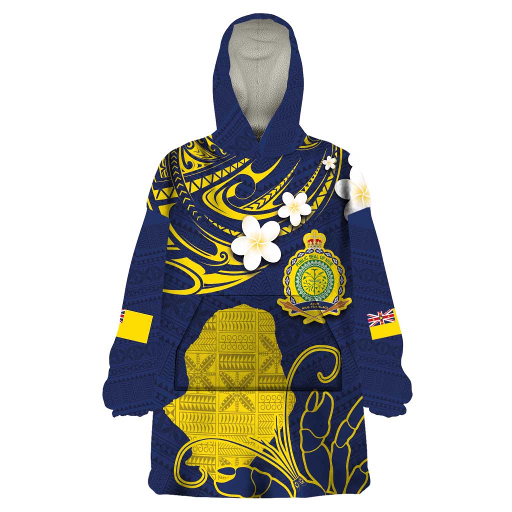 Niue Independence Day Wearable Blanket Hoodie Hiapo Pattern Fiti Pua and Uga LT03 One Size Yellow - Polynesian Pride