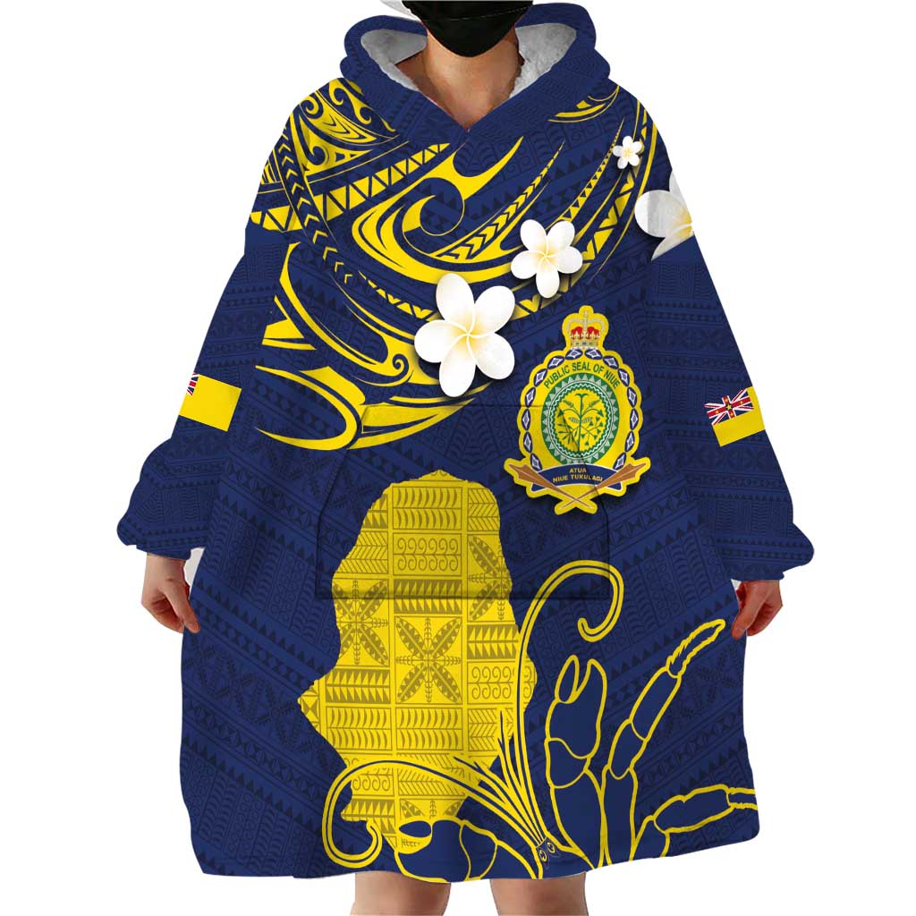Niue Independence Day Wearable Blanket Hoodie Hiapo Pattern Fiti Pua and Uga LT03 - Polynesian Pride