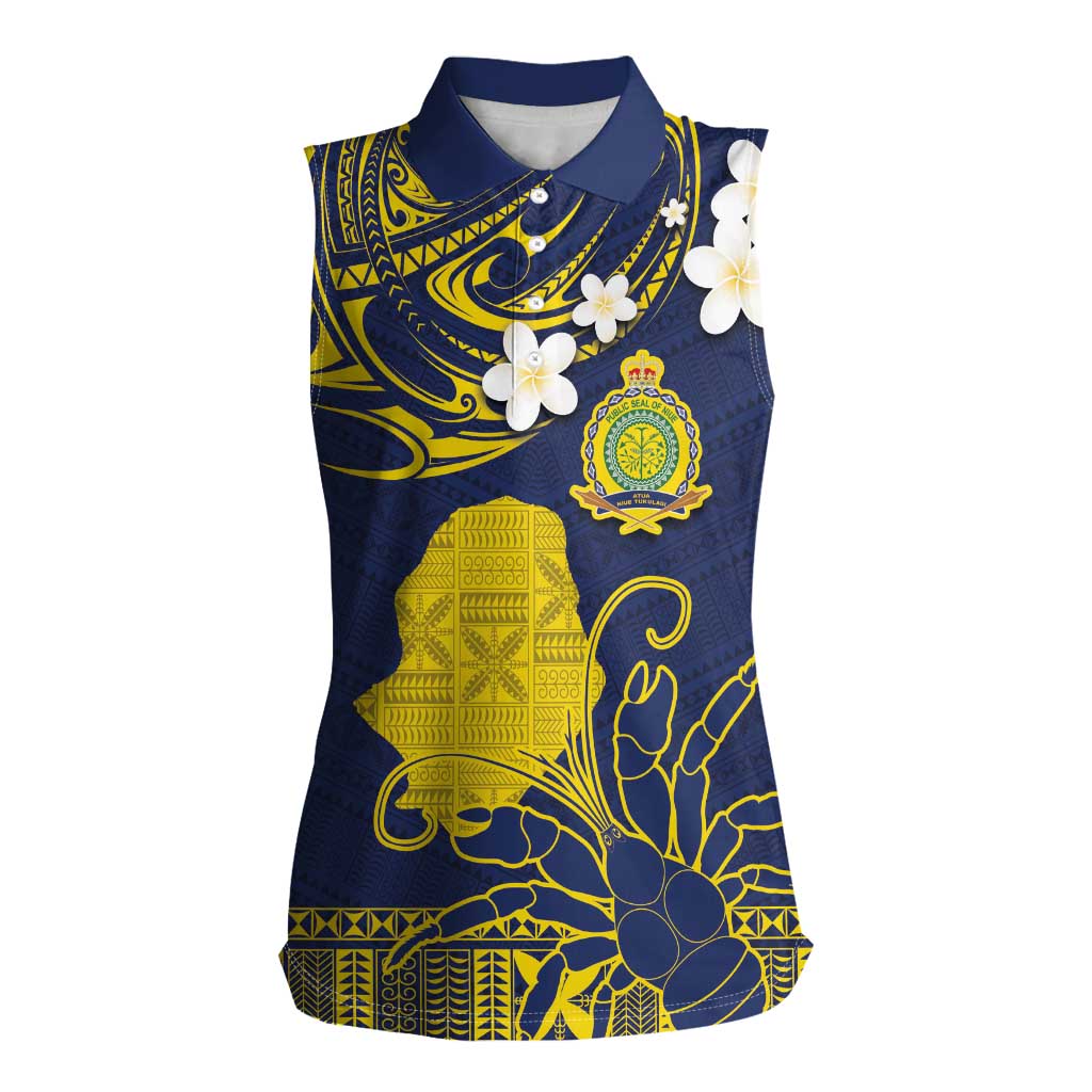 Niue Independence Day Women Sleeveless Polo Shirt Hiapo Pattern Fiti Pua and Uga LT03 Female Yellow - Polynesian Pride
