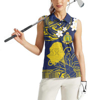 Niue Independence Day Women Sleeveless Polo Shirt Hiapo Pattern Fiti Pua and Uga LT03 - Polynesian Pride