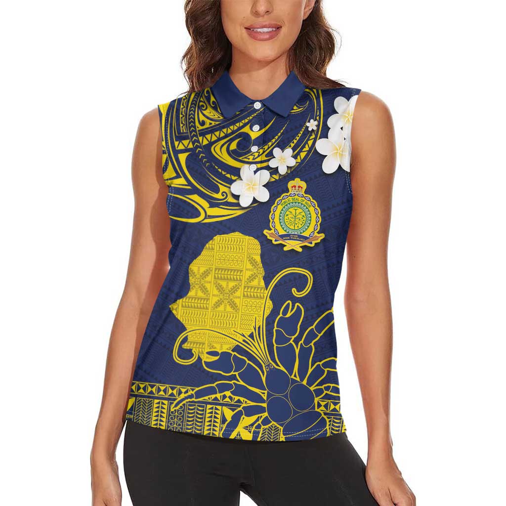 Niue Independence Day Women Sleeveless Polo Shirt Hiapo Pattern Fiti Pua and Uga LT03 - Polynesian Pride