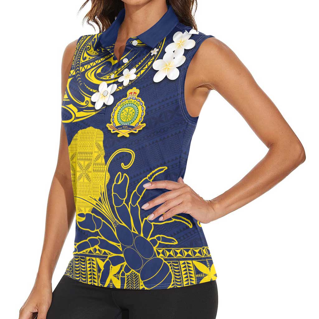 Niue Independence Day Women Sleeveless Polo Shirt Hiapo Pattern Fiti Pua and Uga LT03 - Polynesian Pride