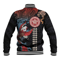 Hawaii and Japanese Together Baseball Jacket Koi Fish and Kakau Pattern