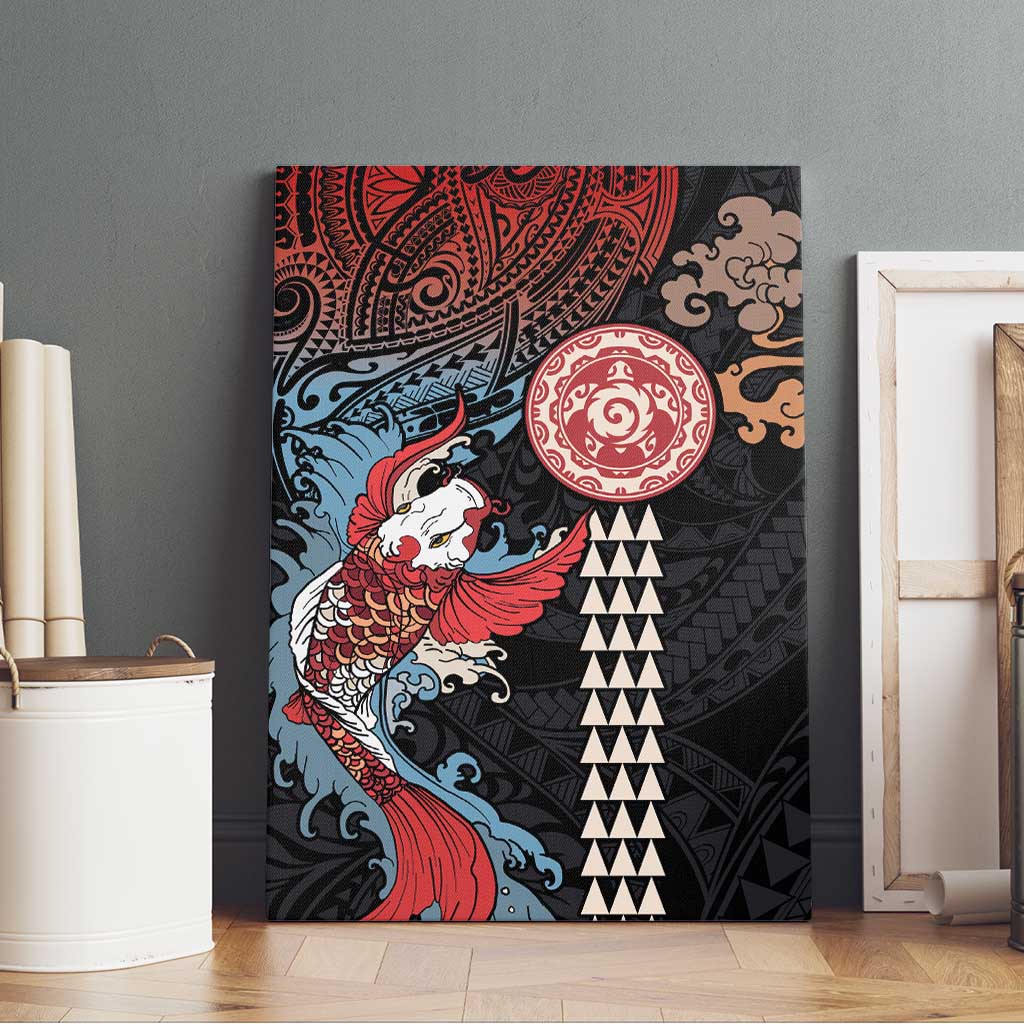 Hawaii and Japanese Together Canvas Wall Art Koi Fish and Kakau Pattern