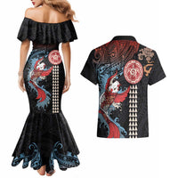 Hawaii and Japanese Together Couples Matching Mermaid Dress and Hawaiian Shirt Koi Fish and Kakau Pattern LT03 - Polynesian Pride