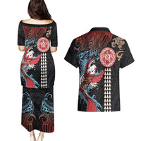 Hawaii and Japanese Together Couples Matching Puletasi and Hawaiian Shirt Koi Fish and Kakau Pattern