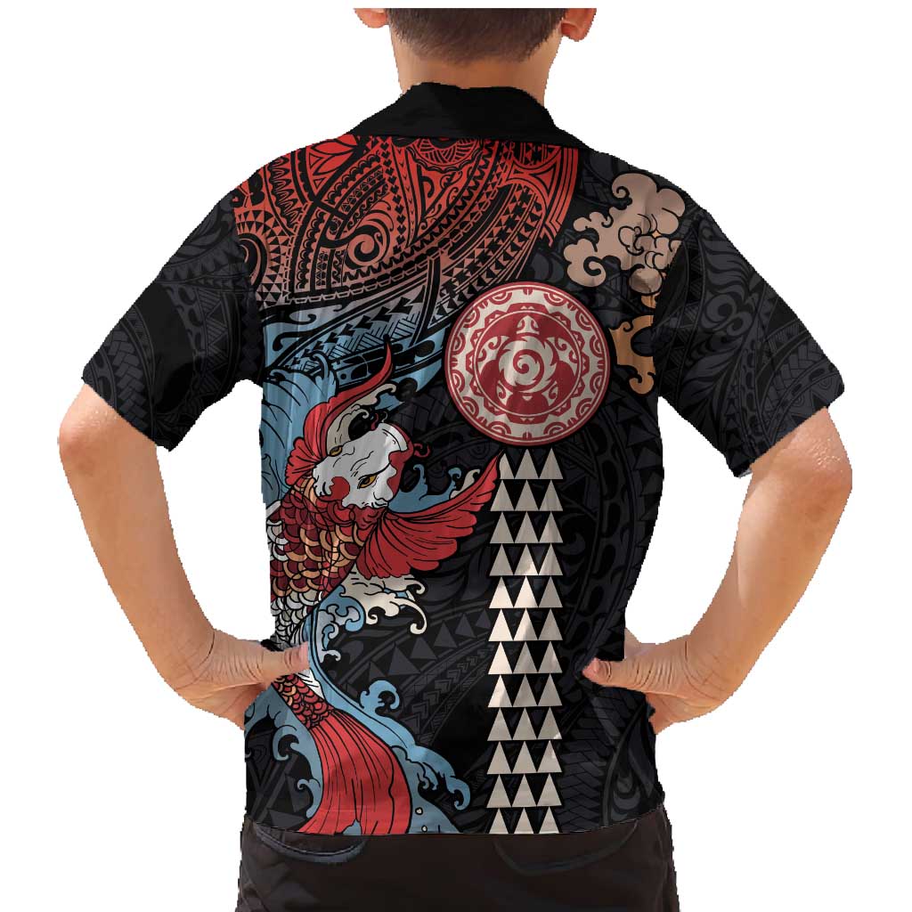 Hawaii and Japanese Together Family Matching Mermaid Dress and Hawaiian Shirt Koi Fish and Kakau Pattern