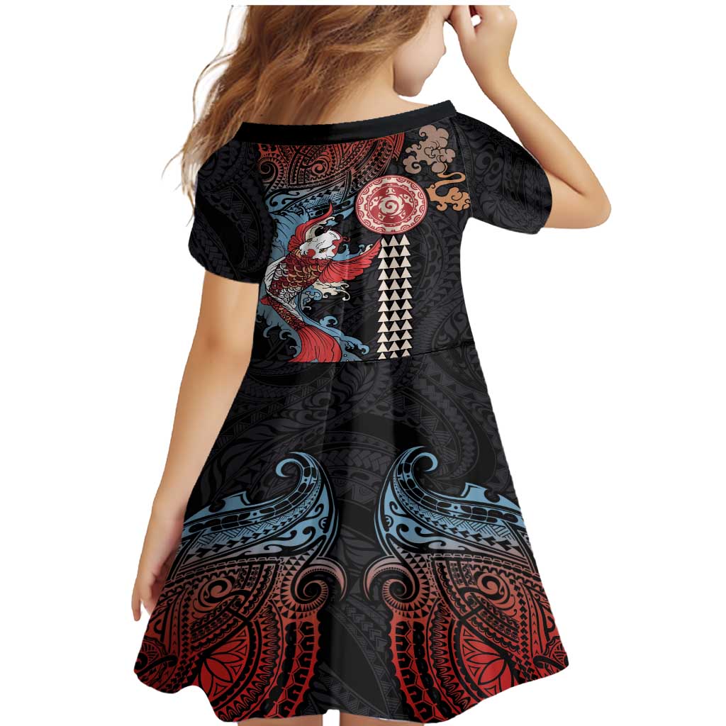 Hawaii and Japanese Together Family Matching Mermaid Dress and Hawaiian Shirt Koi Fish and Kakau Pattern