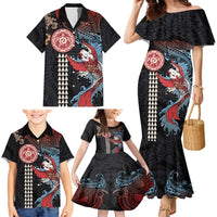 Hawaii and Japanese Together Family Matching Mermaid Dress and Hawaiian Shirt Koi Fish and Kakau Pattern