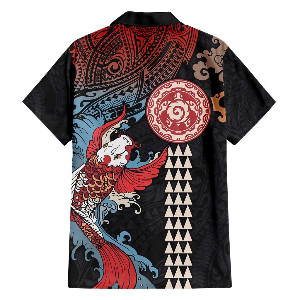 Hawaii and Japanese Together Family Matching Off Shoulder Short Dress and Hawaiian Shirt Koi Fish and Kakau Pattern