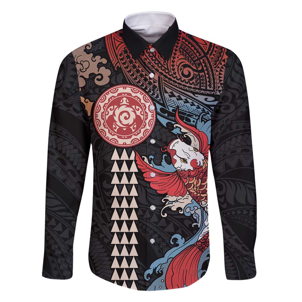 Hawaii and Japanese Together Family Matching Off Shoulder Short Dress and Hawaiian Shirt Koi Fish and Kakau Pattern