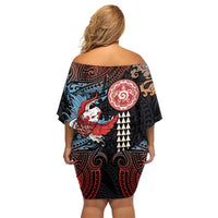 Hawaii and Japanese Together Family Matching Off Shoulder Short Dress and Hawaiian Shirt Koi Fish and Kakau Pattern