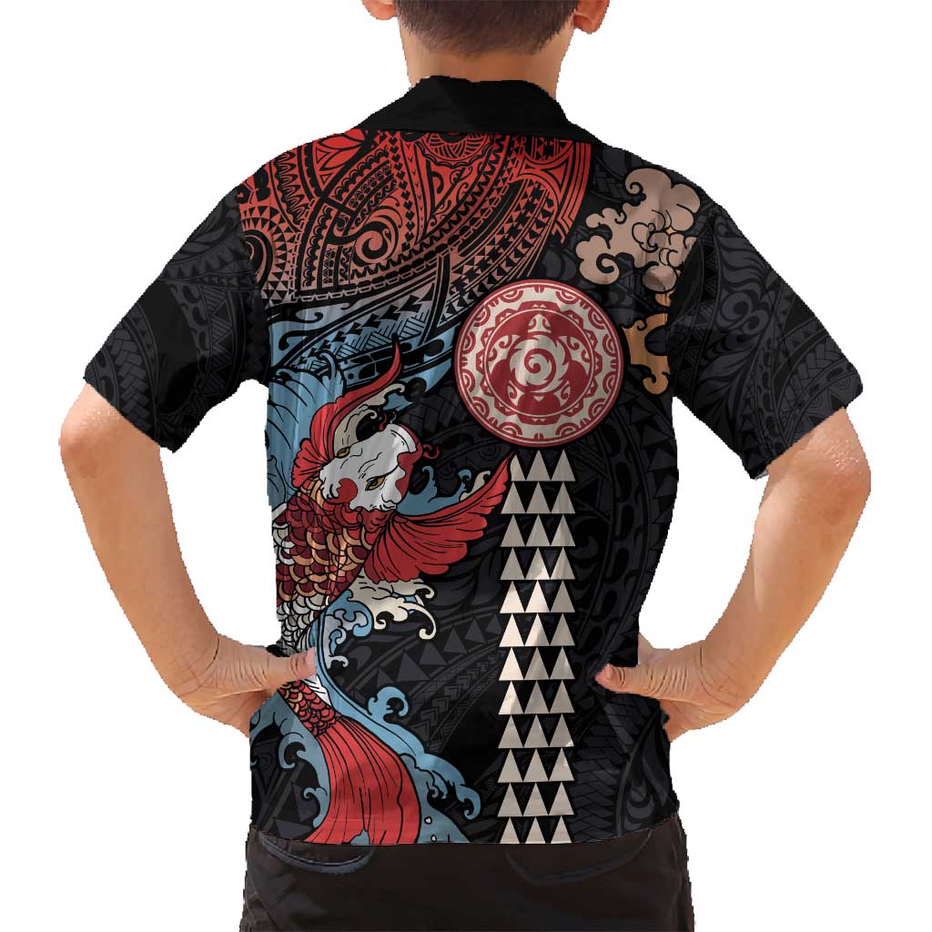 Hawaii and Japanese Together Family Matching Summer Maxi Dress and Hawaiian Shirt Koi Fish and Kakau Pattern