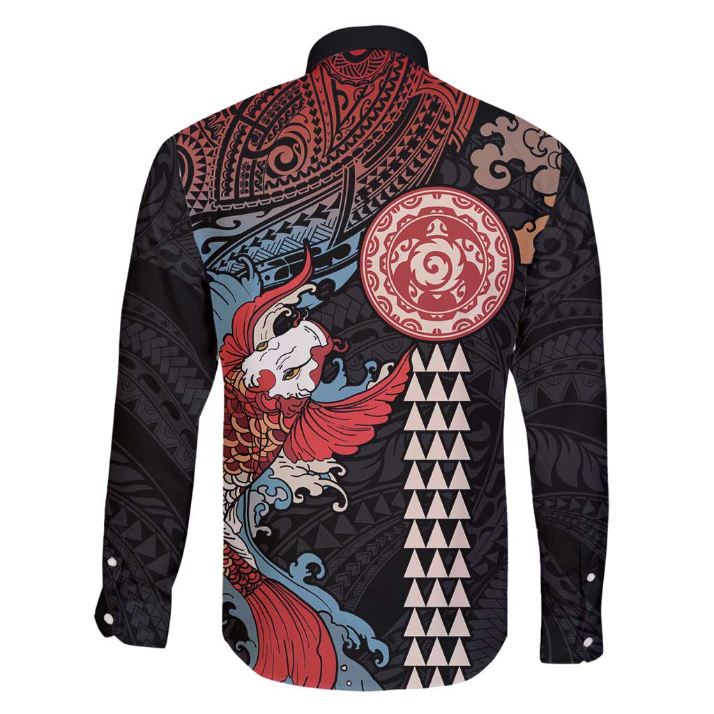 Hawaii and Japanese Together Family Matching Tank Maxi Dress and Hawaiian Shirt Koi Fish and Kakau Pattern