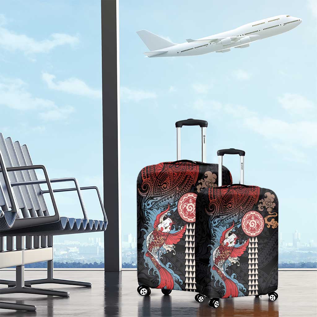 Hawaii and Japanese Together Luggage Cover Koi Fish and Kakau Pattern