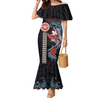 Hawaii and Japanese Together Mermaid Dress Koi Fish and Kakau Pattern