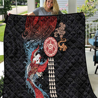 Hawaii and Japanese Together Quilt Koi Fish and Kakau Pattern