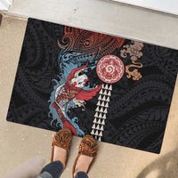 Hawaii and Japanese Together Rubber Doormat Koi Fish and Kakau Pattern