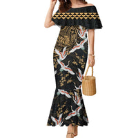Hawaii and Japanese Together Family Matching Mermaid Dress and Hawaiian Shirt Cranes Birds with Kakau Pattern