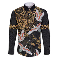 Hawaii and Japanese Together Family Matching Off Shoulder Maxi Dress and Hawaiian Shirt Cranes Birds with Kakau Pattern