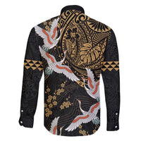 Hawaii and Japanese Together Family Matching Puletasi and Hawaiian Shirt Cranes Birds with Kakau Pattern