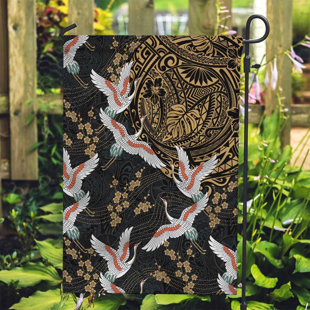 Hawaii and Japanese Together Garden Flag Cranes Birds with Kakau Pattern