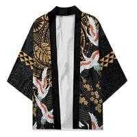 Hawaii and Japanese Together Kimono Cranes Birds with Kakau Pattern - Polynesian Pride