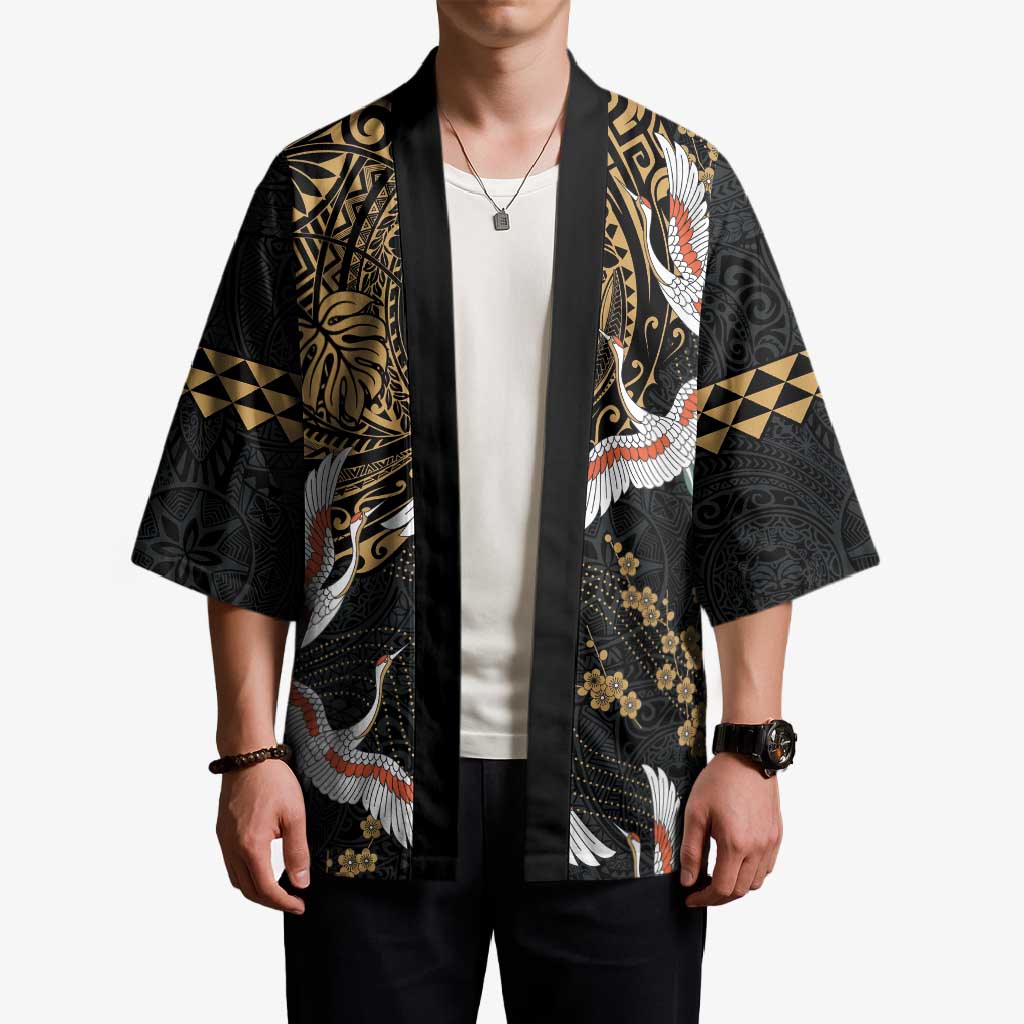 Hawaii and Japanese Together Kimono Cranes Birds with Kakau Pattern - Polynesian Pride